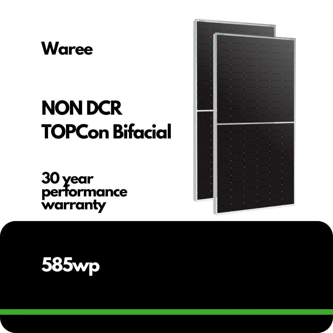 WAAREE 585Wp 144Cells 24 N-Type Dual Glass Bifacial Non-DCR Solar Module