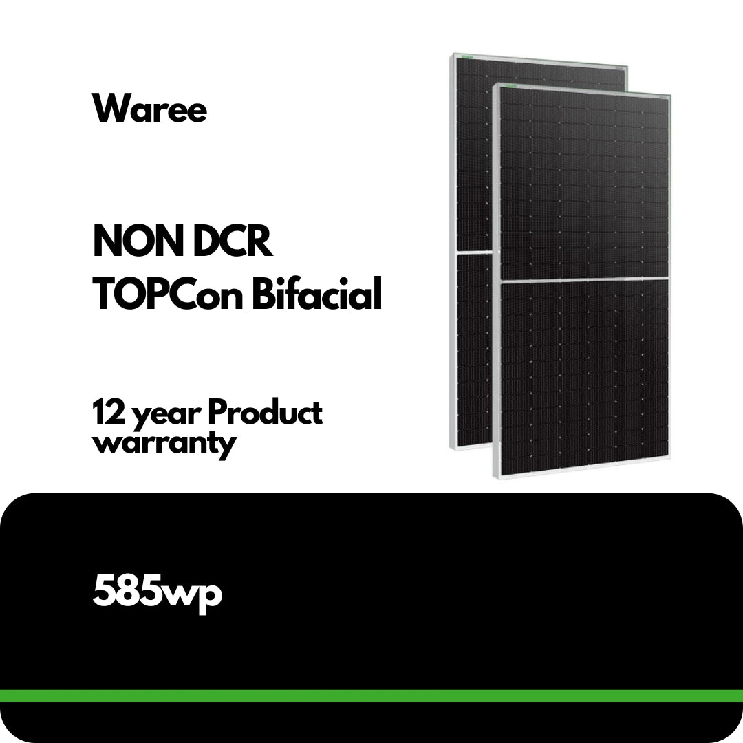 WAAREE 585Wp 144Cells 24 N-Type Dual Glass Bifacial Non-DCR Solar Module